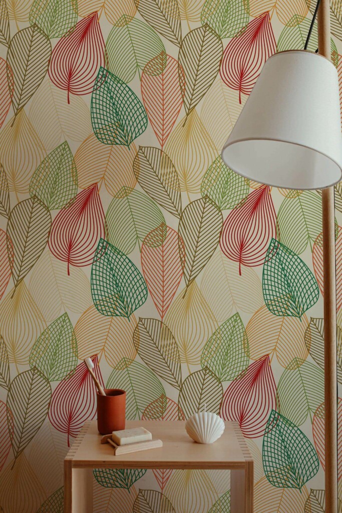 Minimal style bathroom decorated with Modern autumn leaf peel and stick wallpaper
