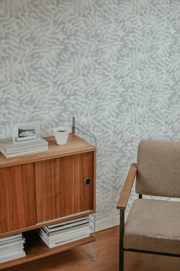 Mid-century style living room decorated with Modern Brush stroke peel and stick wallpaper