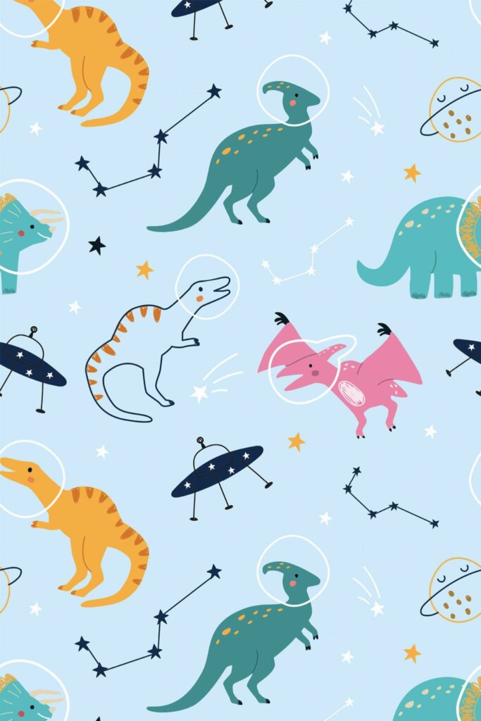 Pattern repeat of Modern dinosaur removable wallpaper design
