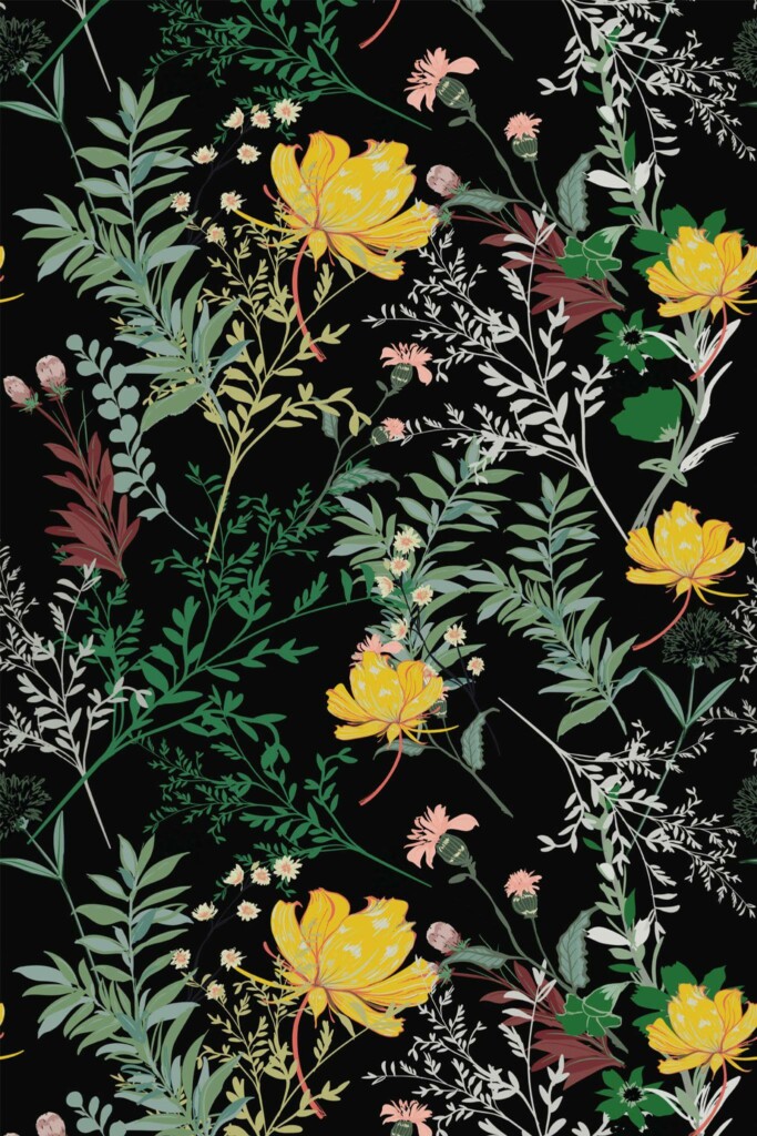 Pattern repeat of Modern floral removable wallpaper design