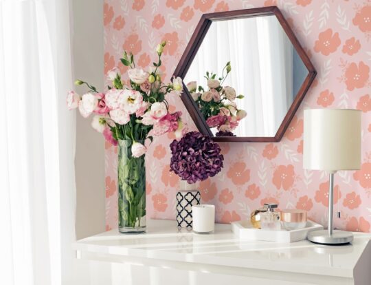 Aesthetic hibiscus floral peel and stick removable wallpaper