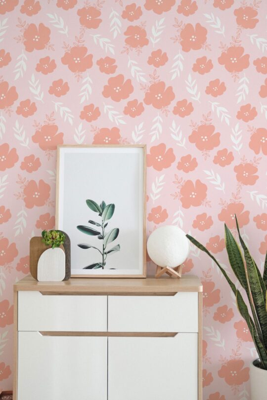 Aesthetic hibiscus floral peel stick wallpaper