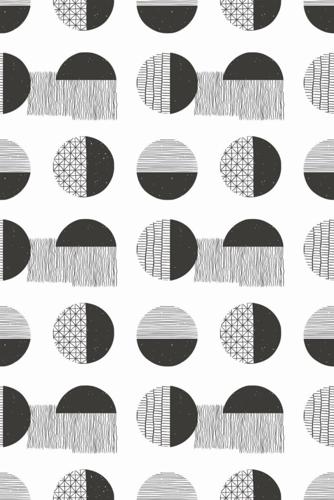 Pattern repeat of Modern geometric circles removable wallpaper design
