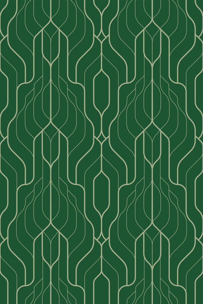 Fancy Walls symmetrical forest green traditional wallpaper with deco motif