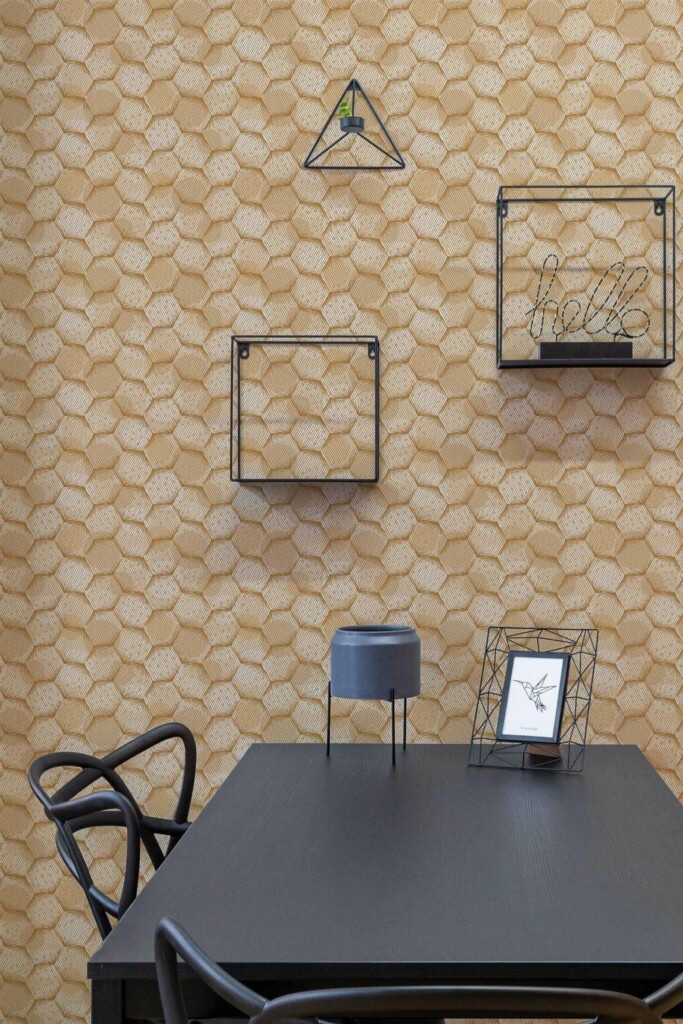 Industrial modern style dining room decorated with Modern Honeycomb peel and stick wallpaper