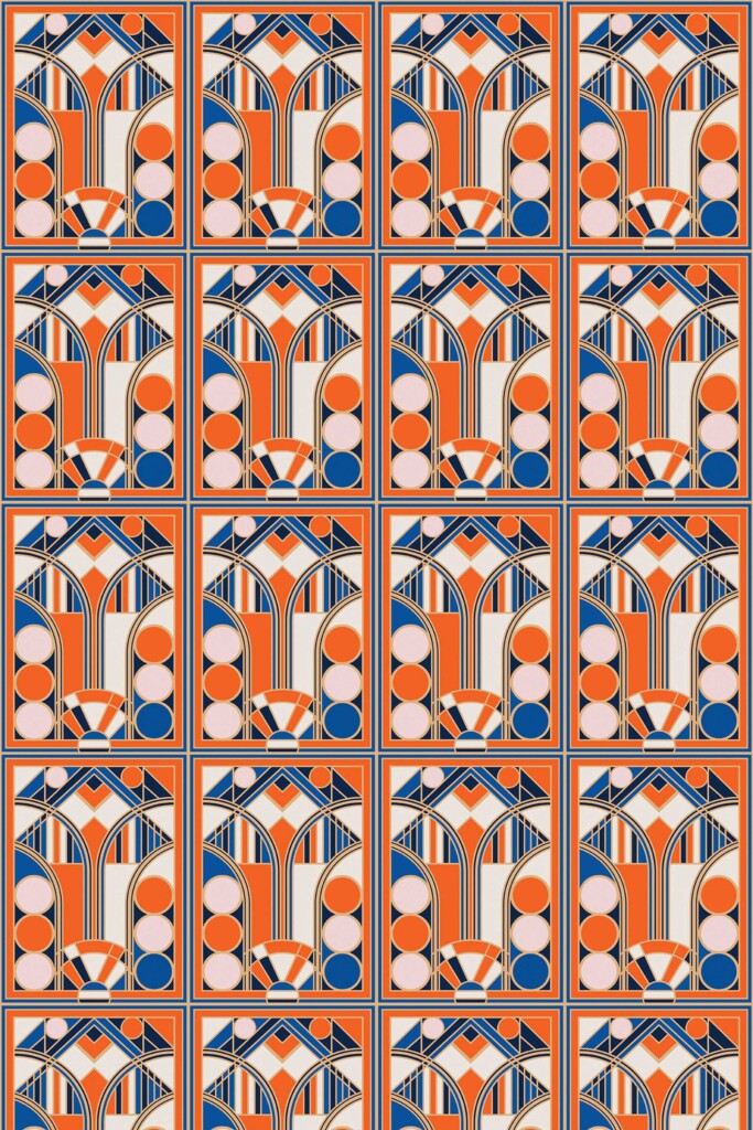 Fancy Walls sophisticated Orange Geometric unpasted wallpaper with bold patterns.