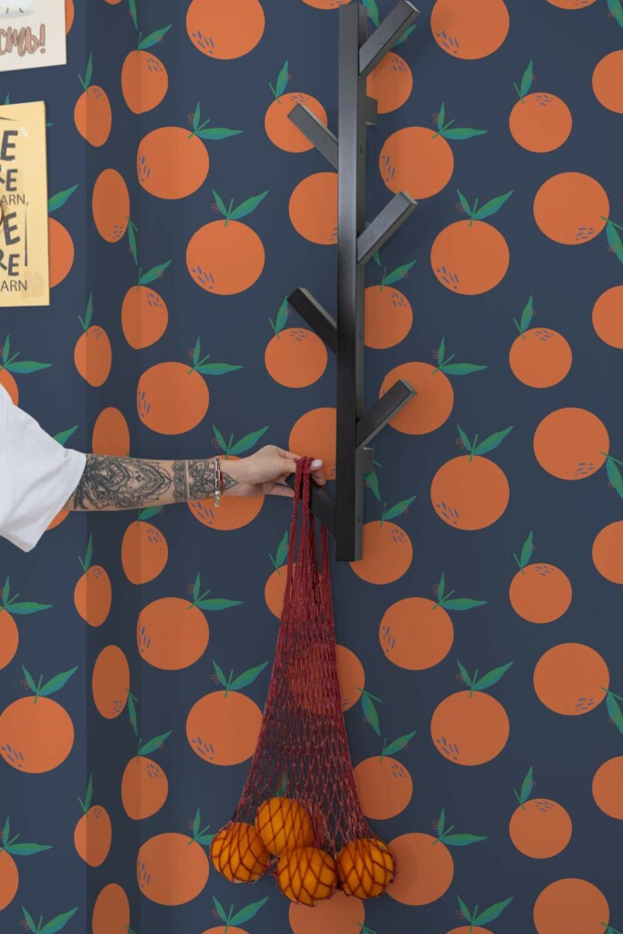 Scandinavian style kitchen decorated with Modern orange peel and stick wallpaper