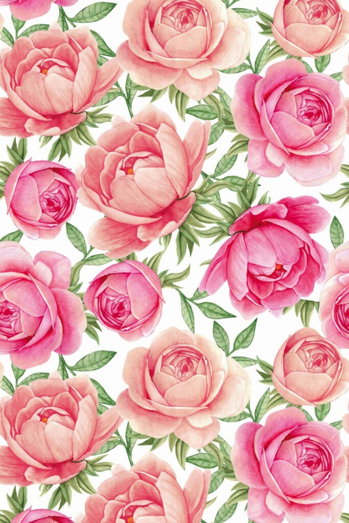 Pattern repeat of Modern peony removable wallpaper design