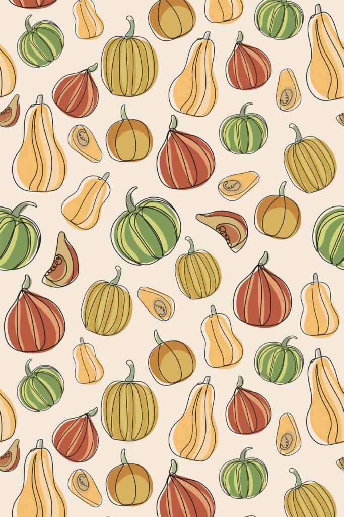 Pattern repeat of Modern pumpkin removable wallpaper design