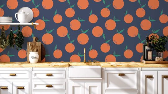 orange fruit orange and blue traditional wallpaper
