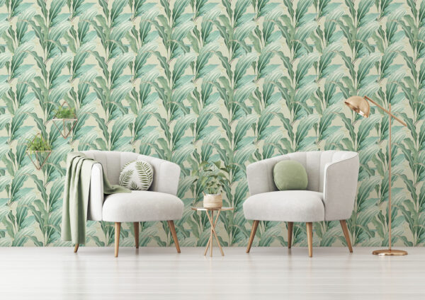 tropical leaf green traditional wallpaper