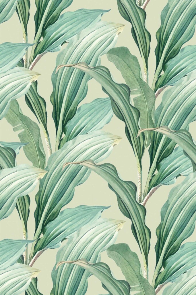 Pattern repeat of Modern tropical leaf removable wallpaper design