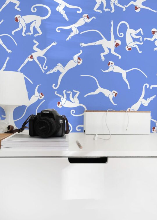 Blue monkey peel and stick wallpaper