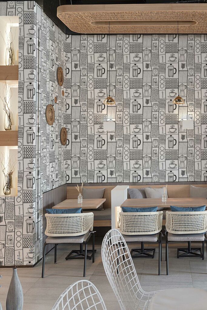 Monochrome Coffee Doodles removable wallpaper from Fancy Walls
