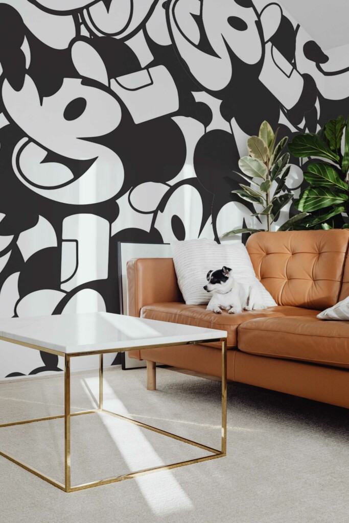 Removable wall mural by Fancy Walls featuring a playful mouse in black and white
