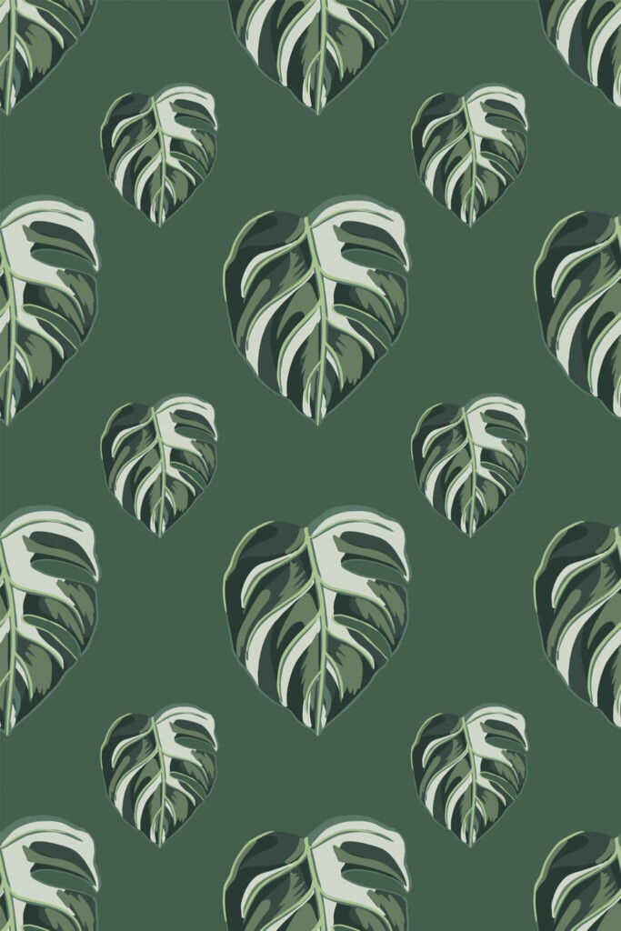 Pattern repeat of Monstera leaf removable wallpaper design