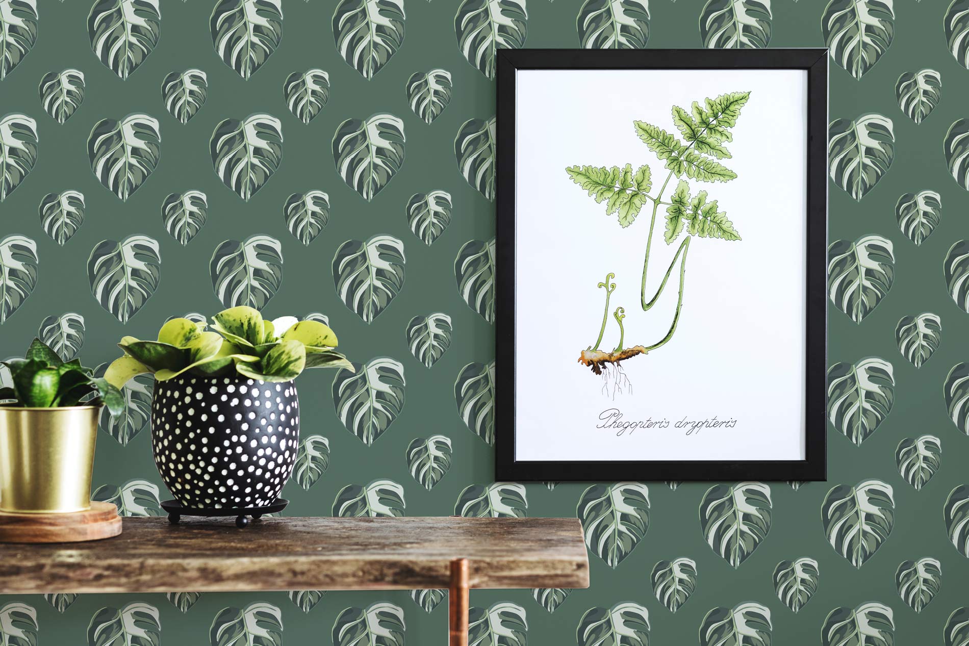 Green monstera leaf pattern wallpaper - Peel and Stick Removable