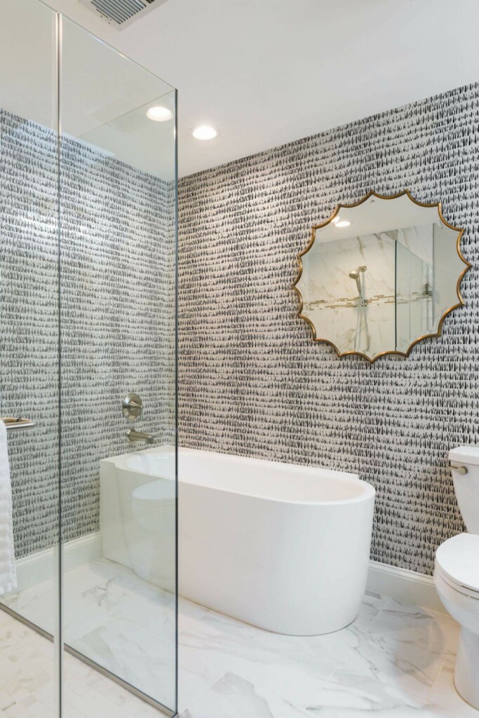 Minimal modern style bathroom decorated with Montezuma peel and stick wallpaper