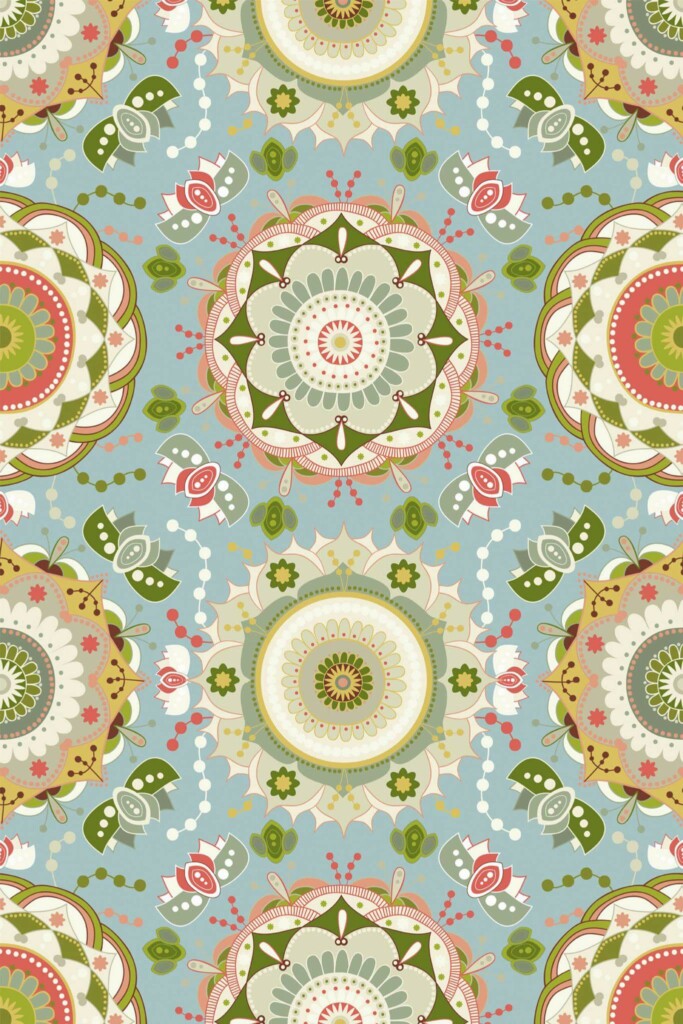 Pattern repeat of Moroccan floral mandala removable wallpaper design