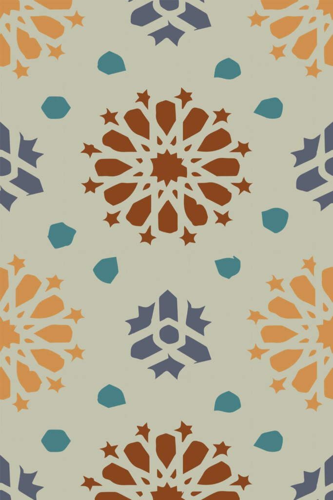 Pattern repeat of Moroccan floral removable wallpaper design