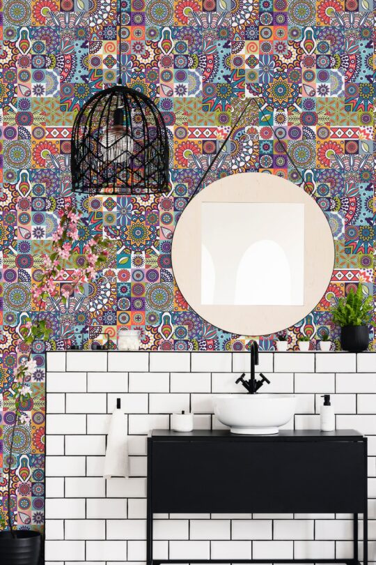 mosaic multicolor traditional wallpaper
