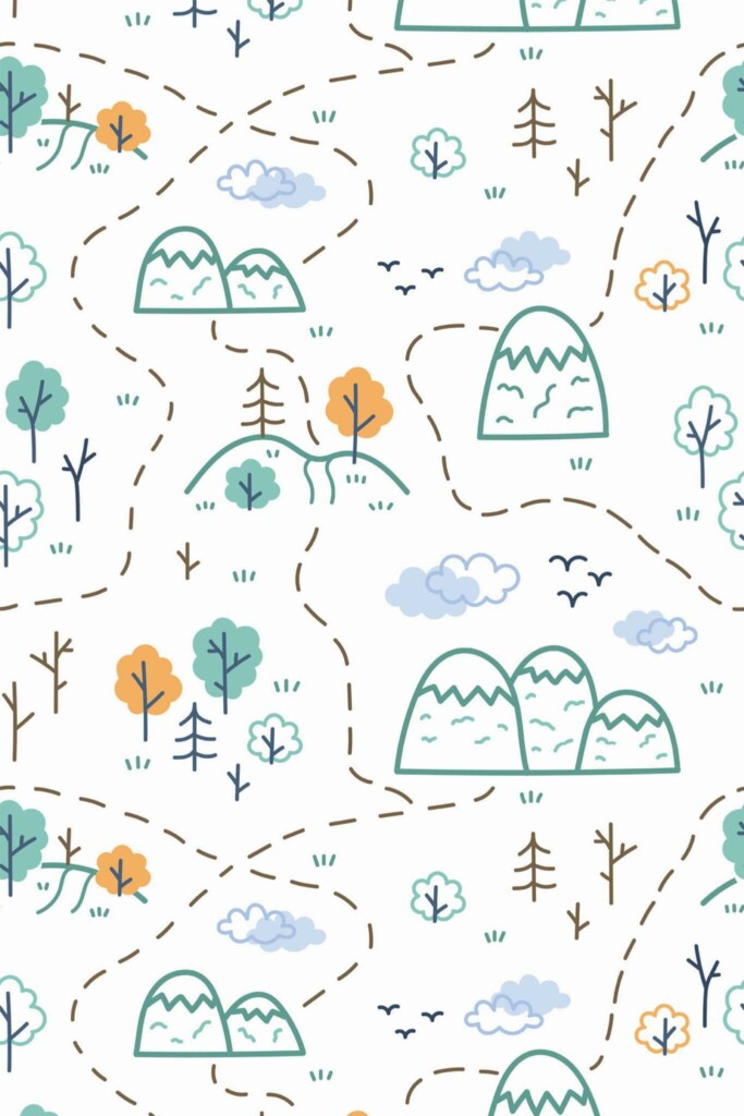 Pattern repeat of Mountain nursery removable wallpaper design