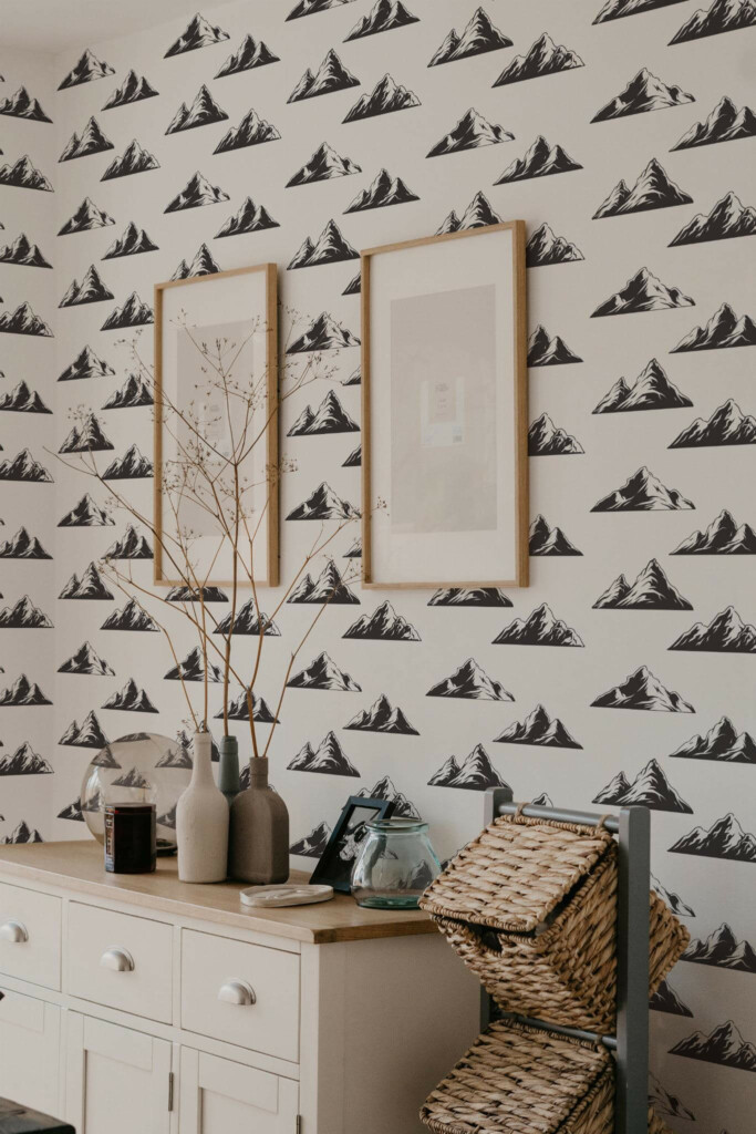 Scandinavian style bedroom decorated with Mountain peel and stick wallpaper