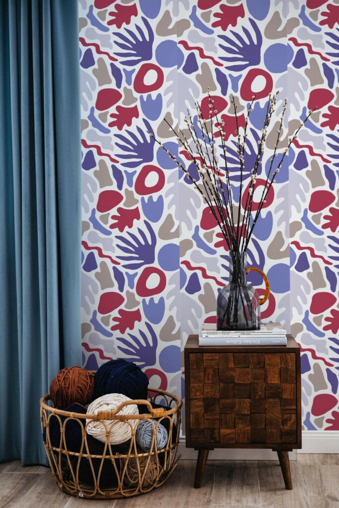 Coastal style living room decorated with Multicolor abstract coral peel and stick wallpaper