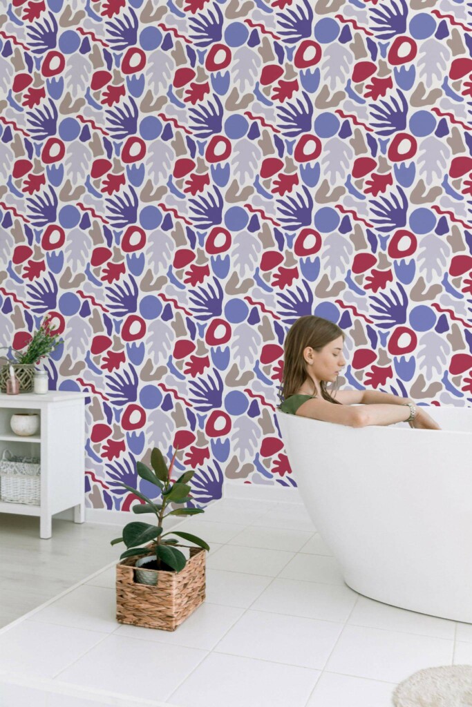 Minimal style bathroom decorated with Multicolor abstract coral peel and stick wallpaper