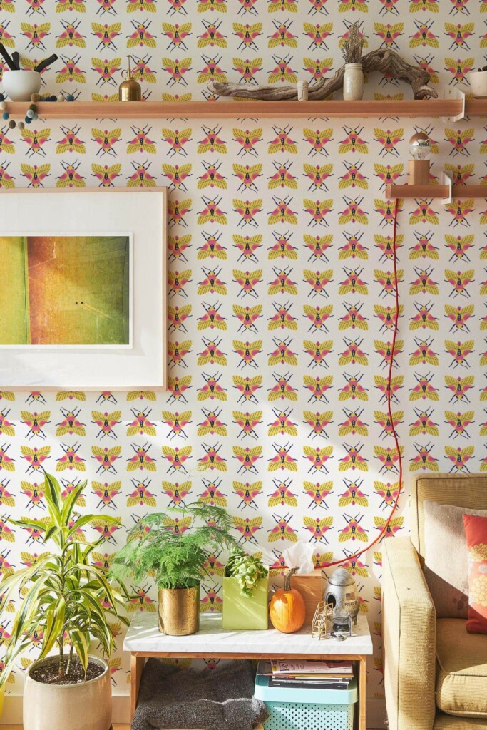 Southwestern style living room decorated with Multicolor bug peel and stick wallpaper