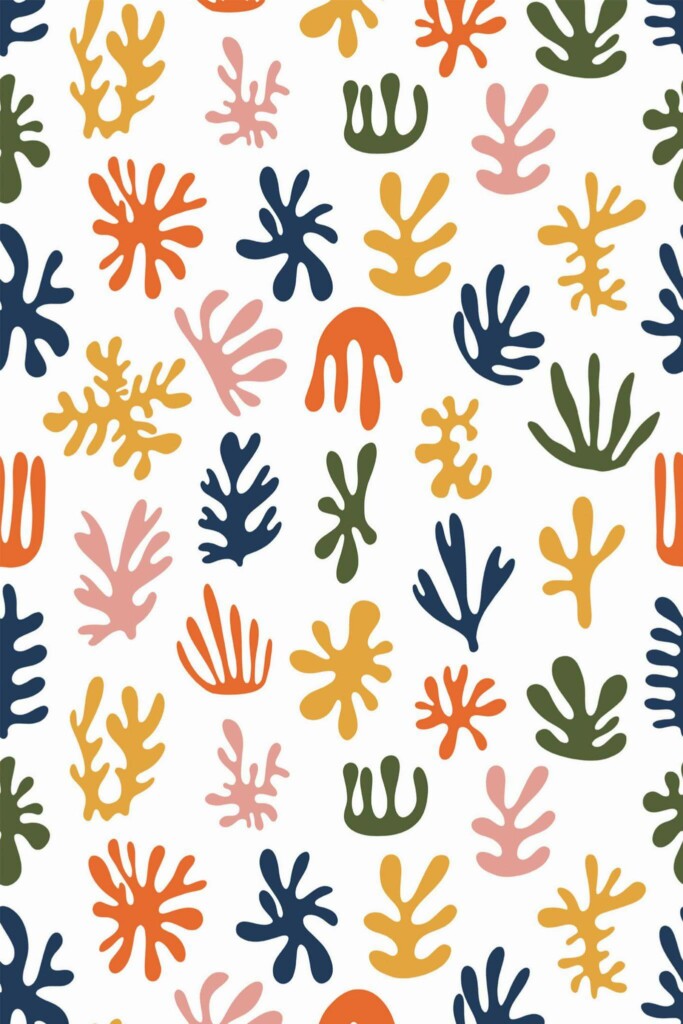 Pattern repeat of Multicolor corals removable wallpaper design