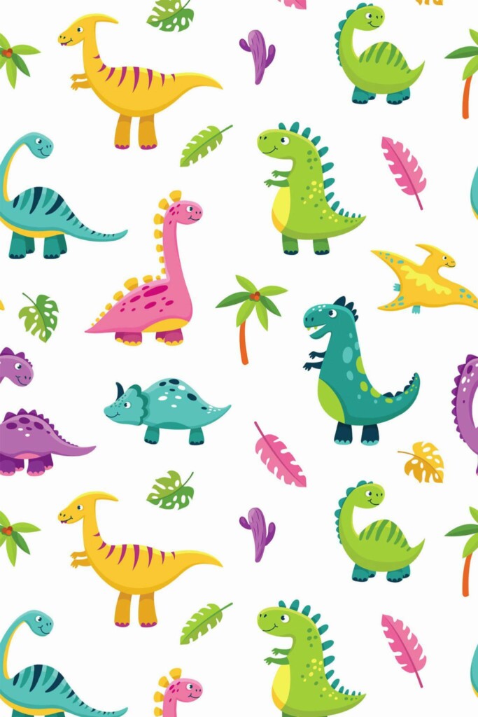 Pattern repeat of Multicolor dinosaur removable wallpaper design