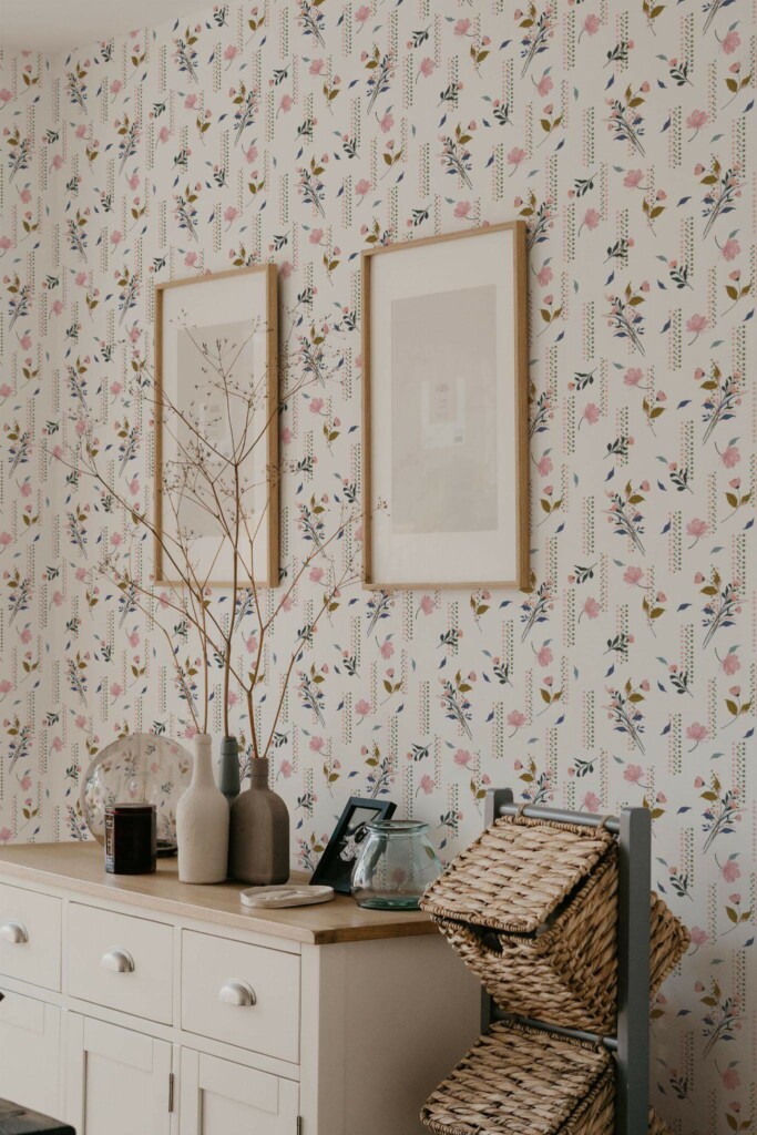 Scandinavian style bedroom decorated with Multicolor floral peel and stick wallpaper