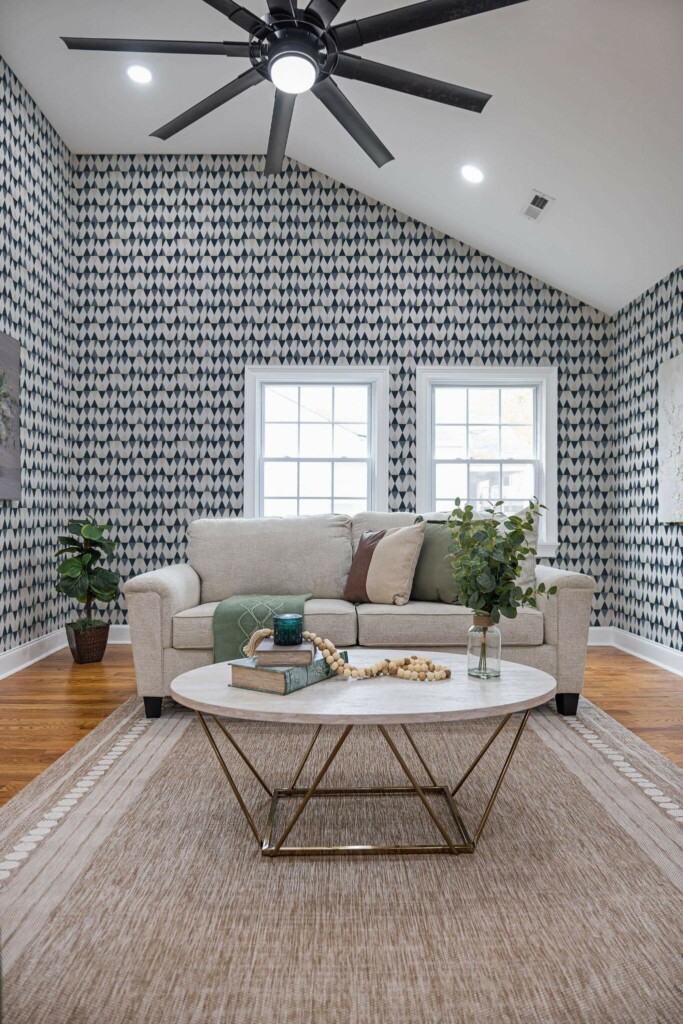 Scandinavian style living room decorated with Multicolor geometric triangle peel and stick wallpaper