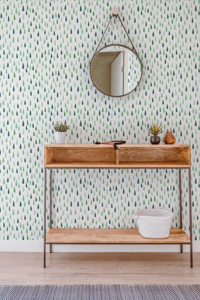 Contemporary style entryway decorated with Multicolor green drops peel and stick wallpaper