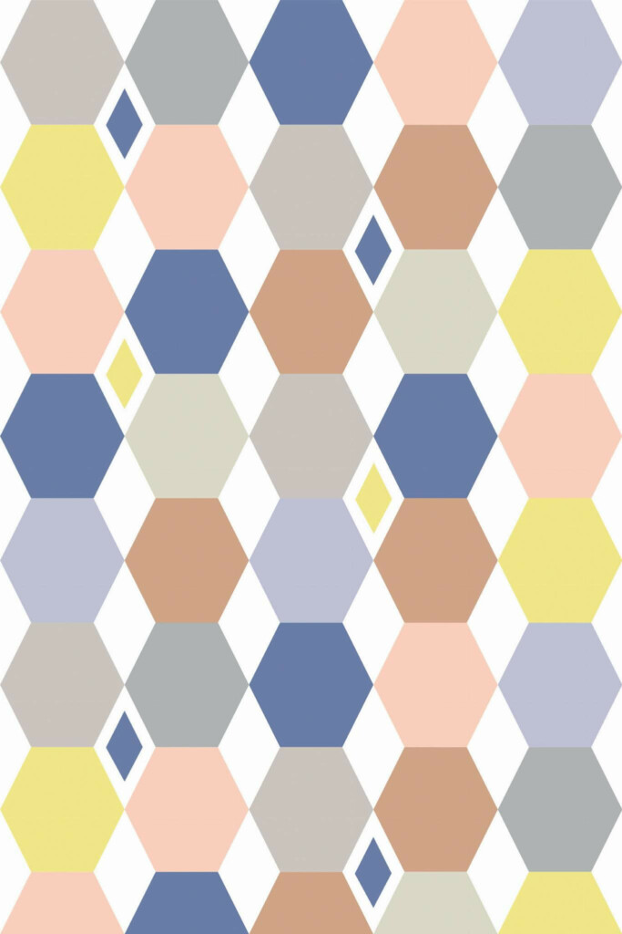 Pattern repeat of Multicolor hexagon removable wallpaper design
