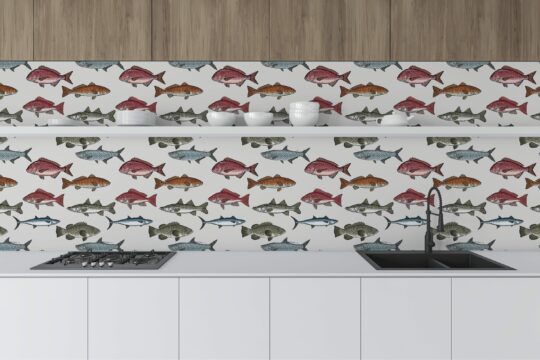 vintage fish non-pasted wallpaper