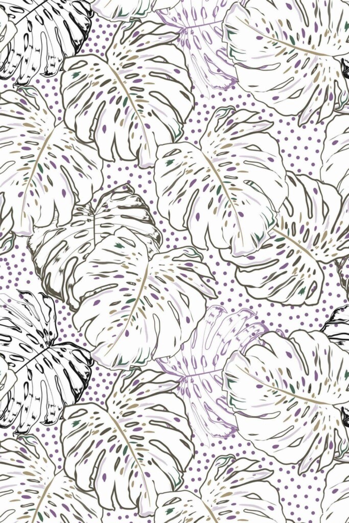 Pattern repeat of Multicolor monstera leaf removable wallpaper design