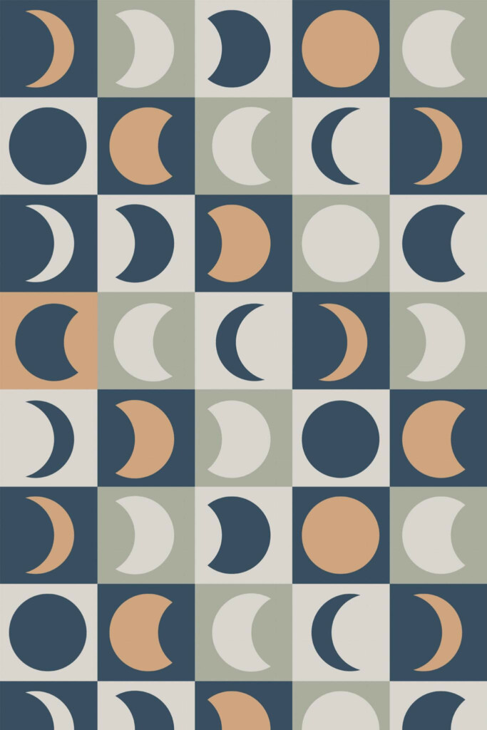 Pattern repeat of Multicolor moon phase removable wallpaper design