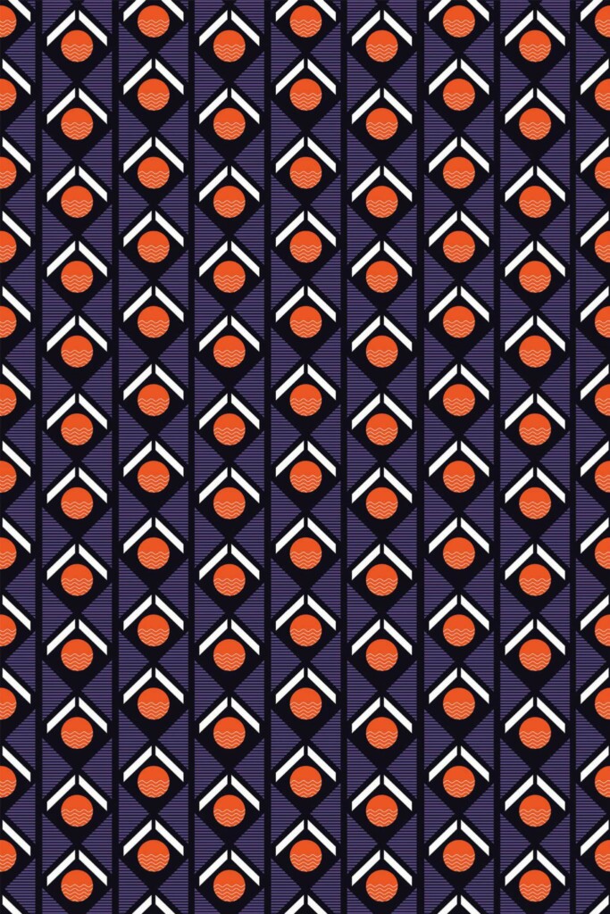 Pattern repeat of Multicolor retro geometric removable wallpaper design