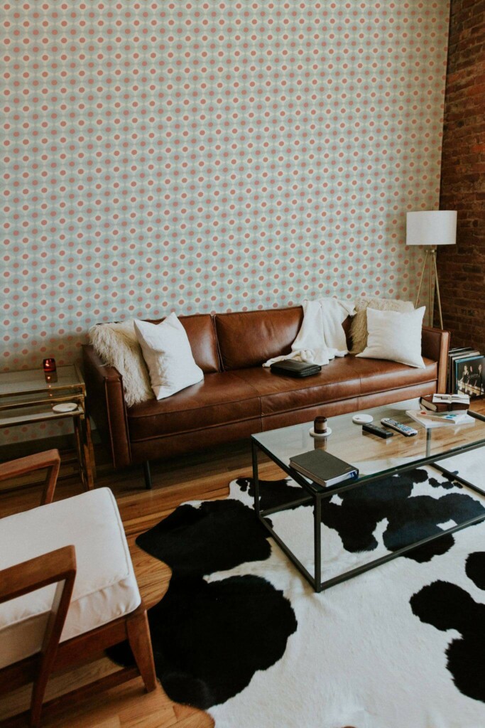 Mid-century modern style living room decorated with Multicolor retro geometric peel and stick wallpaper