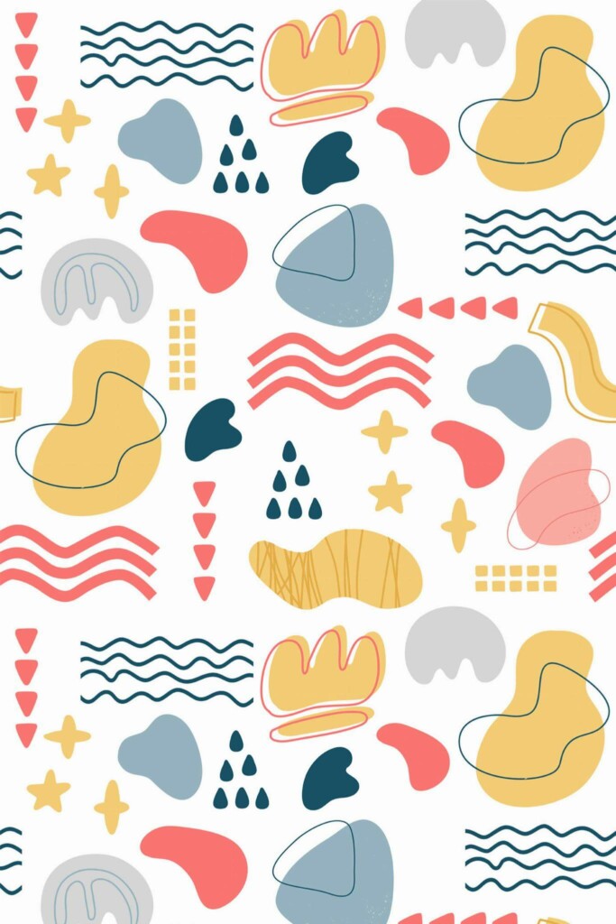 Pattern repeat of Multicolor shapes removable wallpaper design