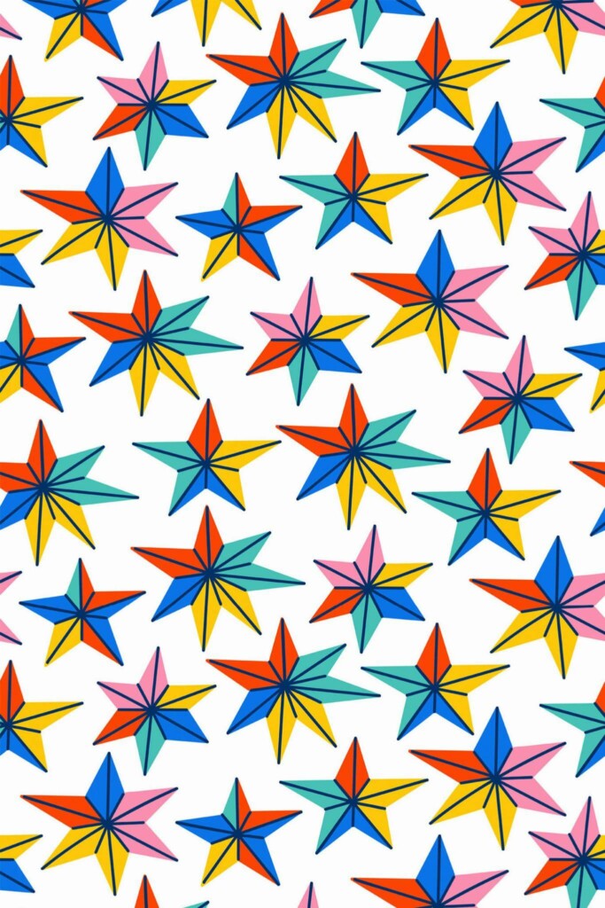 Pattern repeat of Multicolor star removable wallpaper design