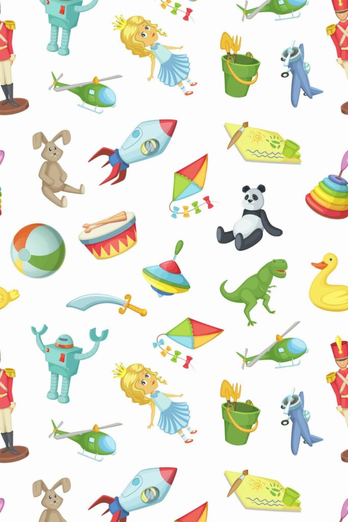 Pattern repeat of Multicolor toy removable wallpaper design