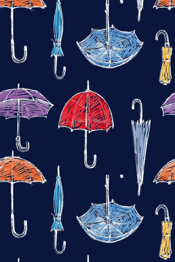 Pattern repeat of Multicolor umbrella removable wallpaper design
