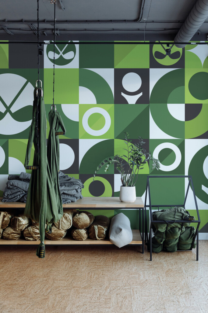 Fancy Walls modern golf pattern wall mural for sports rooms.