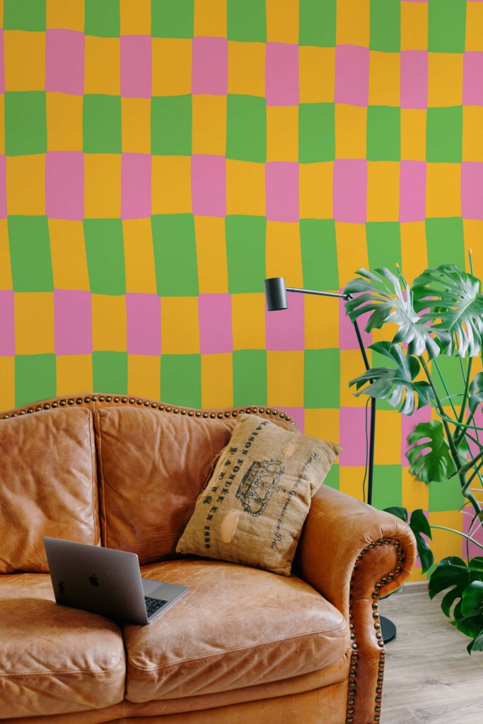 Peel and stick wall murals by Fancy Walls featuring colorful checkered design