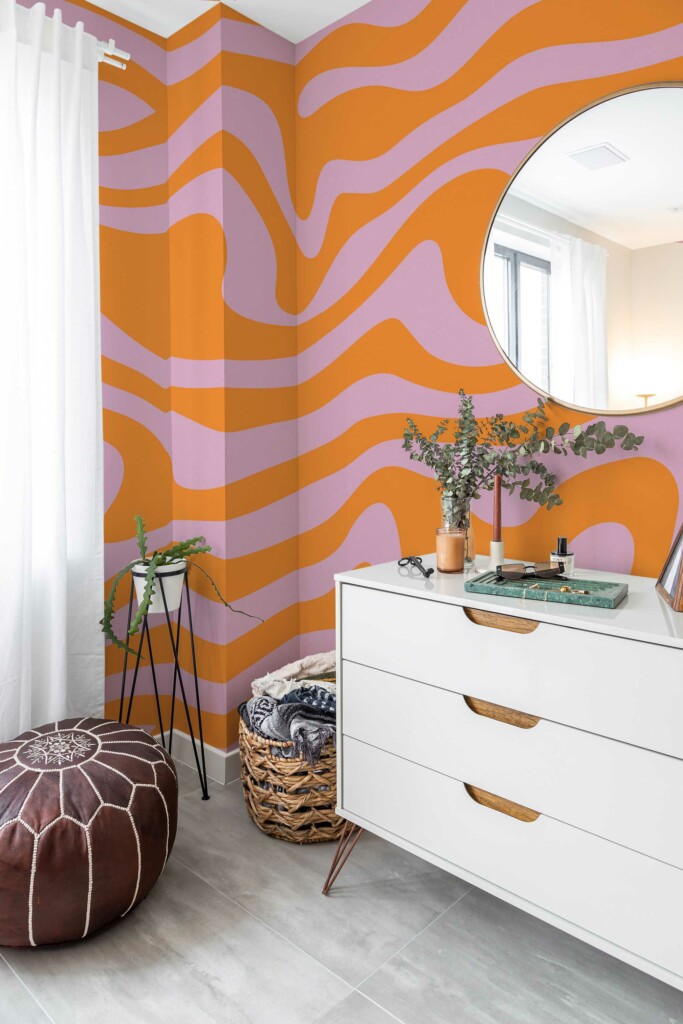 Peel and stick wall murals by Fancy Walls featuring pink groovy lines