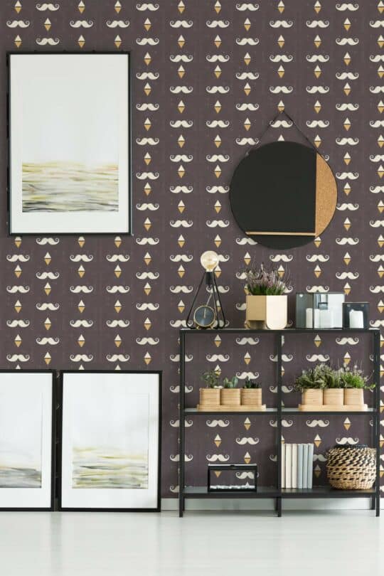 mustache brown and beige traditional wallpaper
