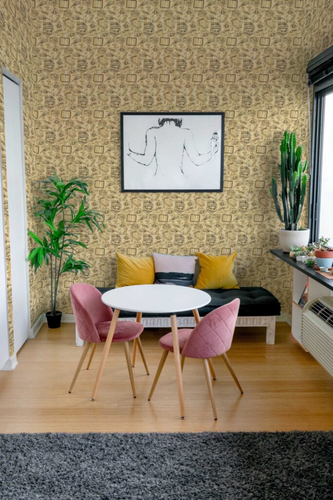 Fancy Walls self-adhesive wallpaper with mustard literary birds